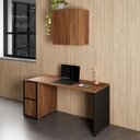 Ver imagem 1 de Mesa Escrivaninha 1,5m C/ Balcão e Armário Aéreo 2 Portas F5 Cor:nogal com Preto