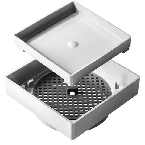 Ralo Oculto para Banheiro Anti-Inseto 10cm Astra Quadrado Branco Invisível