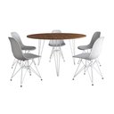 Ver imagem 6 de Mesa Jantar Redonda 110Cm Amêndoa Clips 3 Pés Com 5 Cadeiras Brancas Ferro Branco - Cor: Amendoa