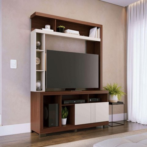 Estante para TV Órion 2 Portas 2 Prateleiras MDP MDF 136cm Off White Matte Nogueira