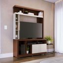 Ver imagem 1 de Estante para TV Órion 2 Portas 2 Prateleiras MDP MDF 136cm Off White Matte Nogueira