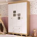 Ver imagem 1 de Guarda-roupa Infantil 122cm com Vidro 4 Portas e 2 Gavetas Luna Multimóveis Mp4413 Madeirado/branco
