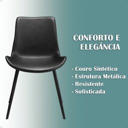 Cadeira de Jantar Basic Preta Couro Estofada - 4