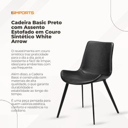 Cadeira de Jantar Basic Preta Couro Estofada - 6