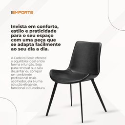 Cadeira de Jantar Basic Preta Couro Estofada - 9