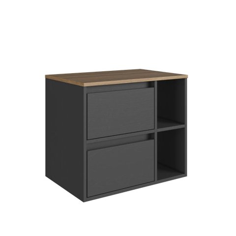 Gabinete de Banheiro Suspenso Prodecor Bh8005 Marrom e Grafite 1 Gaveta com Nichos e Porta