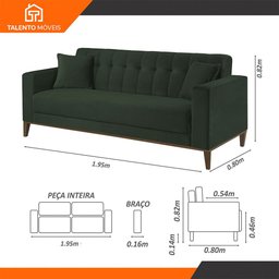 Sofa Liverpool 3 Lugares 195 Cm Base Madeira Talento Móveis Veludo Paris Verde - 4