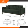 Sofa Liverpool 3 Lugares 195 Cm Base Madeira Talento Móveis Veludo Paris Verde - 4