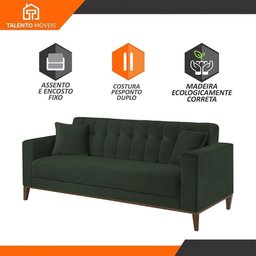Sofa Liverpool 3 Lugares 195 Cm Base Madeira Talento Móveis Veludo Paris Verde - 3
