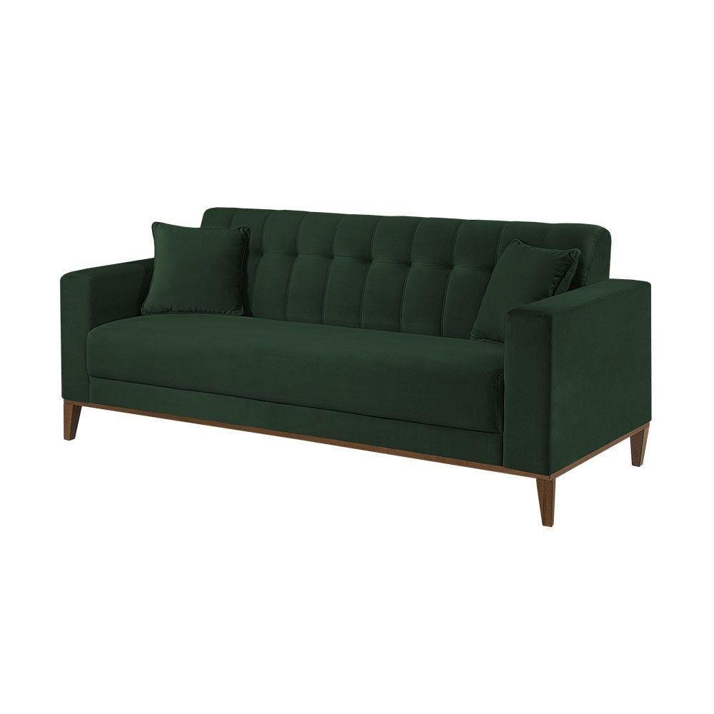 Sofa Liverpool 3 Lugares 195 Cm Base Madeira Talento Móveis Veludo Paris Verde