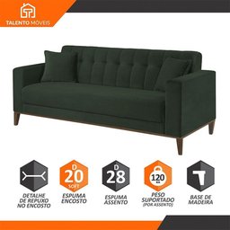 Sofa Liverpool 3 Lugares 195 Cm Base Madeira Talento Móveis Veludo Paris Verde - 2