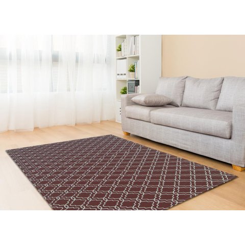 Tapete Para Sala ou Quarto Antiderrapante 1,00M x 1,32M Geométrico Vinho e Cru