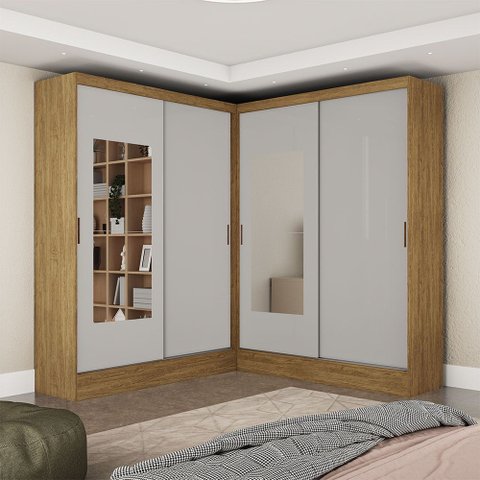 Closet Casal Duplo Belém 4 Portas com Espelho 4 Gavetas Carioca Móveis