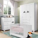 Ver imagem 1 de Quarto Infantil Completo Anne com Guarda-Roupa 4 Portas e Cômoda 1 Porta e 4 Gavetas e berço Branco