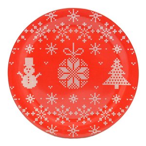 Prato de Vidro de Bolo Vermelho Detalhe Tricô Natal