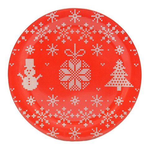 Prato de Vidro de Bolo Vermelho Detalhe Tricô Natal