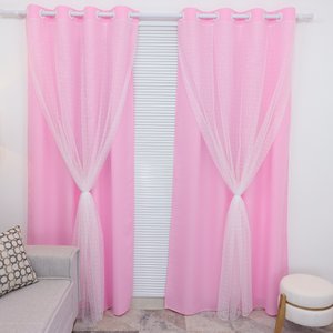 Cortina De Tecido Com Renda 3,00 X 2,30 Para Sala/quarto:Rosa