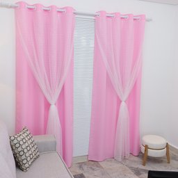 Cortina De Tecido Com Renda 3,00 X 2,30 Para Sala/quarto:Rosa - 2