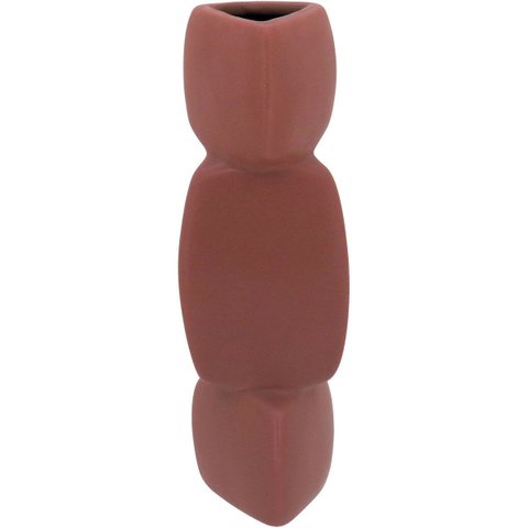Vaso Decorativo de Cerâmica Marrom 21x7x7cm Enfeite Sala Mesa Estante Aparador