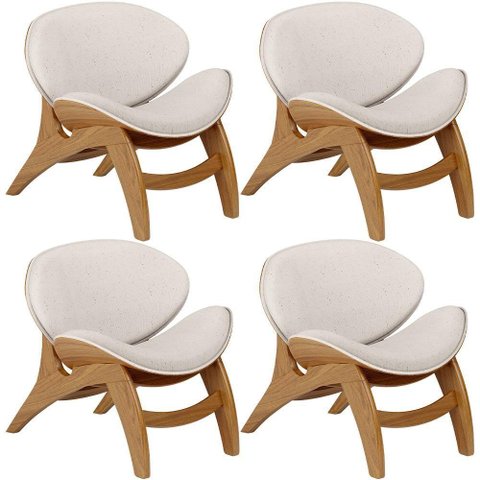 Kit 4 Poltronas Decorativa Orgânica Sala Living Kadosh L02 Linho Cru