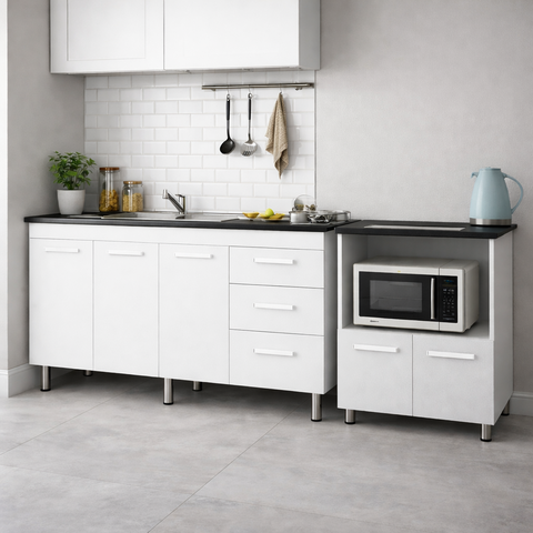 Balcão de Pia Diana 150cm Balcão Cooktop Elisa para 5 Bocas Cozinha Compacta Bancada Multiuso-moblis