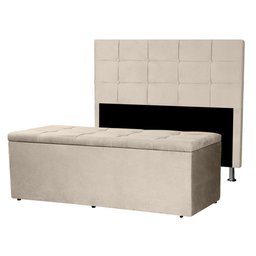 Kit Cabeceira e Calçadeira Baú Casal Queen 1,60m Roma Suede Bege Dal Poz Estofados - 1