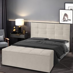 Kit Cabeceira e Calçadeira Baú Casal Queen 1,60m Roma Suede Bege Dal Poz Estofados - 2