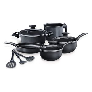 Jogo 8 Panelas Caçarola Panelas Completo e Utensilios - Preto