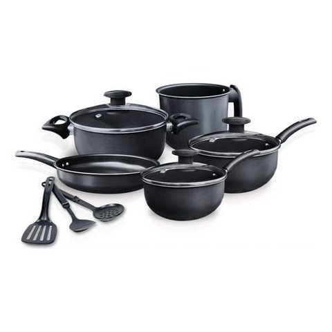 Jogo 8 Panelas Caçarola Panelas Completo e Utensilios - Preto