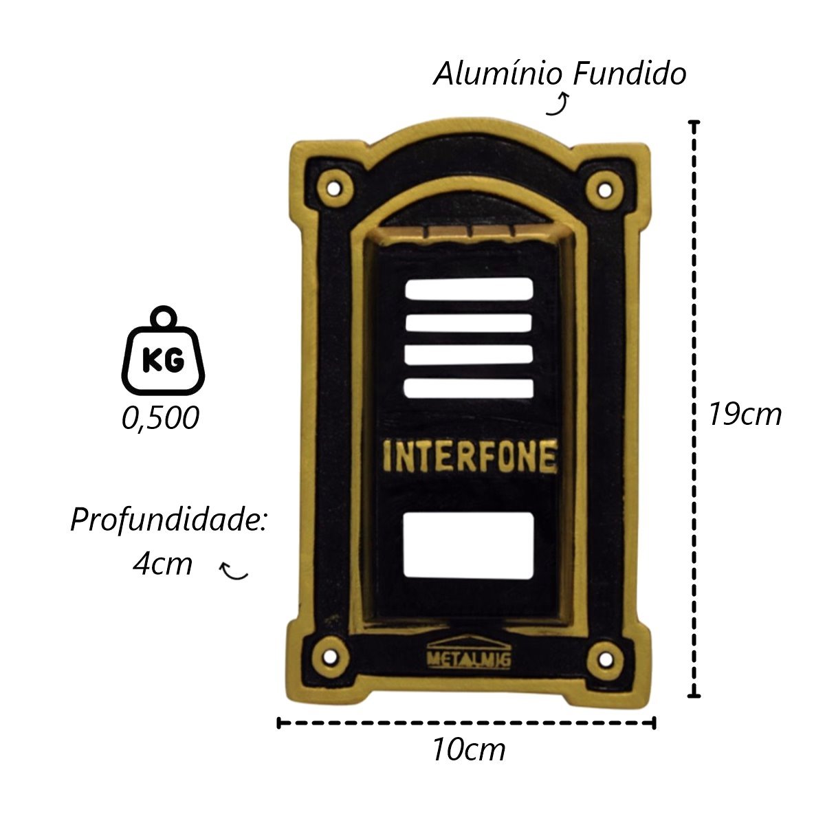 Protetor Interfone Dallas de Alumínio Fundido Ouro 4x10x19cm - 2