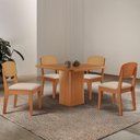 Ver imagem 1 de Mesa de Jantar Eloise 90cm Tampo Mdf 4 Cadeiras Moderna Veludo Creme/naturale