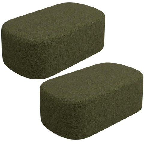 Kit 02 Puffs Decorativo Orgânico para Living Quarto 100cm Doha W01 Linho Verde- Lyam Decor