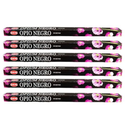 Kit 6 Incensos Hem Opium Negro - Ideal para Meditação, Yoga e Aromaterapia