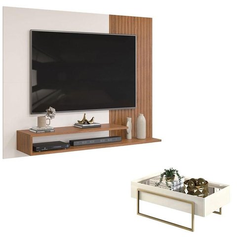 Painel para Tv Nando Freijó Off White e Mesa de Centro Pilar Off White – Dj Móveis