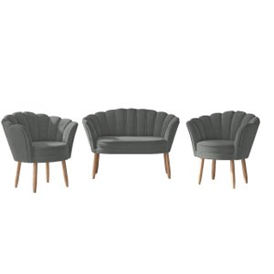 Kit 2 Poltronas + Namoradeira Lash Design Decorativa Flor Cor:cinza