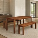 Ver imagem 1 de Mesa de Jantar 6 Lugares 180cm com 02 Bancos de Madeira Maciça Dunia F06 Rústico Escuro - Lyam