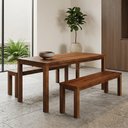 Ver imagem 3 de Mesa de Jantar 6 Lugares 180cm com 02 Bancos de Madeira Maciça Dunia F06 Rústico Escuro - Lyam