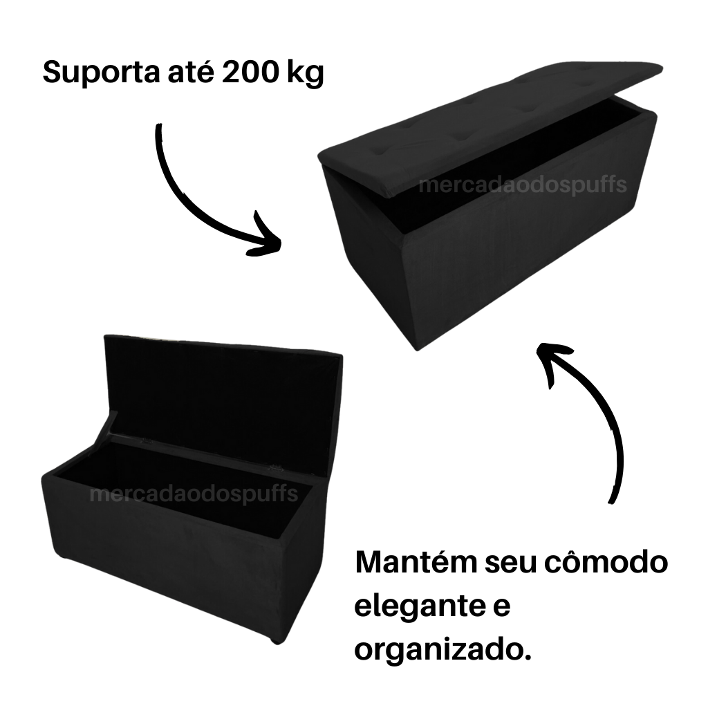 Bau Solteiro Suede Pé de Cama Solteiro Quarto Decoração - Preto - 3