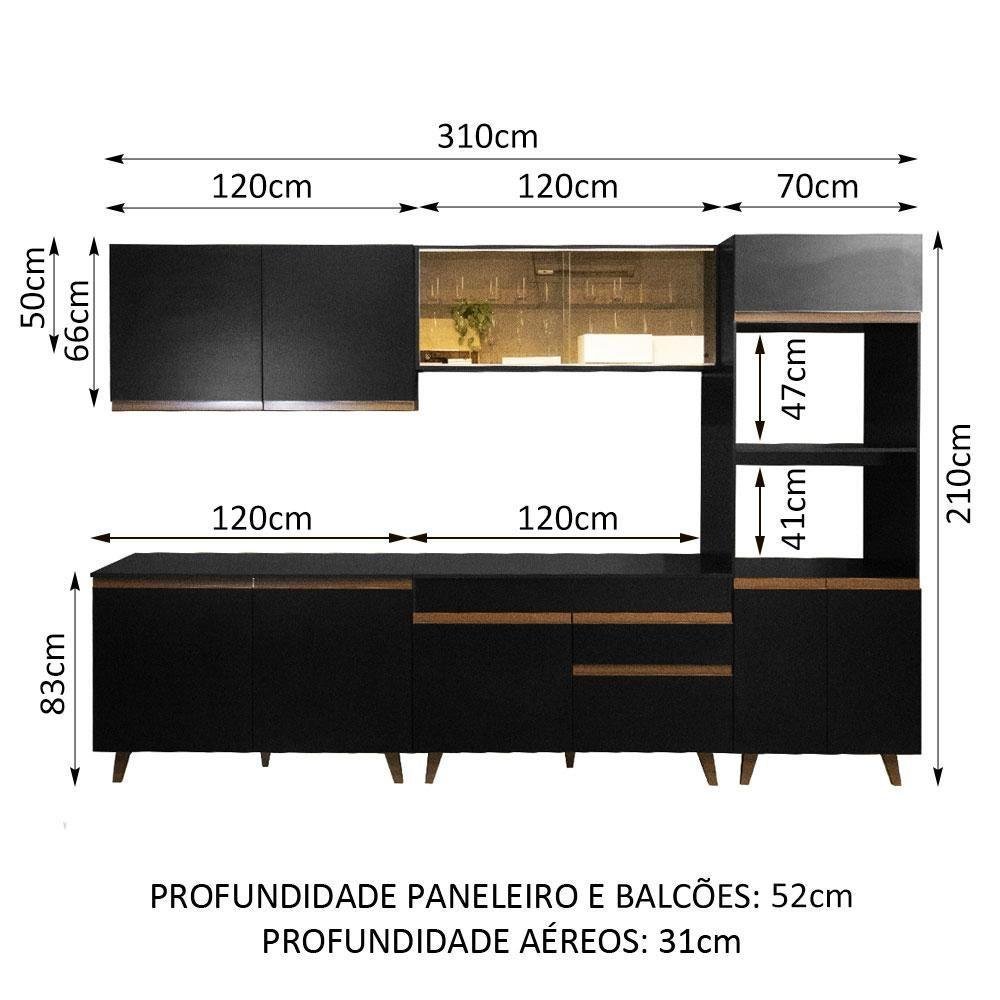 Armário de Cozinha Completa 310cm Preto Reims Madesa XC01 - 10