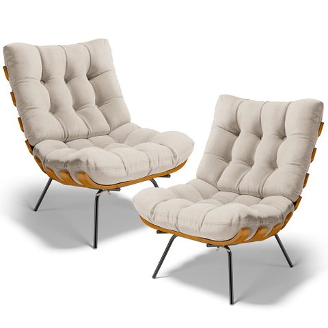 Kit 2 Poltronas Decorativas Sala de Estar Costela L02 Linho Cru - Lyam Decor