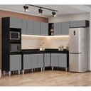 Ver imagem 2 de Armário de Cozinha Modulada de Canto 8 Peças CP02 Balcão com Tampo Preto/Cinza - Lumil Lumil Móveis