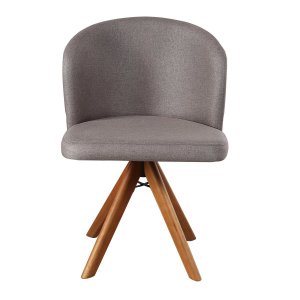 Cadeira Giratória com Assento Estofado e Base em Madeira Maciça – Antonela Exclusiva Linho Cacau - C