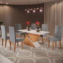 Ver imagem 1 de Mesa de Jantar 6 Lugares Andreia Mel/blonde/veludo Cinza - Pnr Móveis
