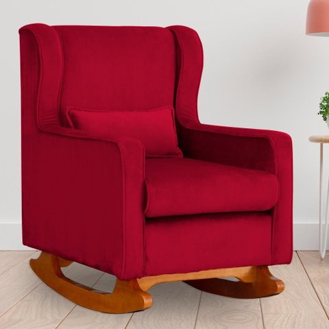 Poltrona Amamentação Balanço Aurora Veludo Vermelho - Lm Decor