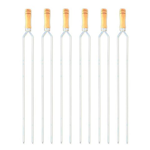 Kit 06 Espetos 105 Cm para Churrasco em Alumínio Duplo com Cabo de Madeira Hannah