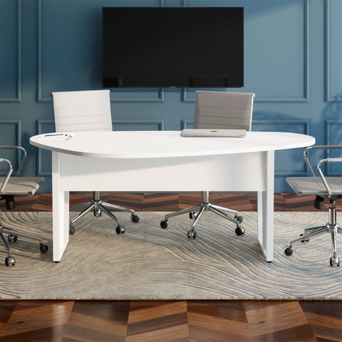Mesa Orgânica 1,83m x 1,00m para Reunião com Pés em Metal F5 Office Branco