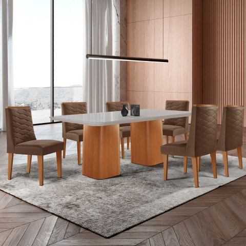 Mesa de Jantar Eloise 180cm Tampo Mdf Vidro com 6 Cadeiras Safira