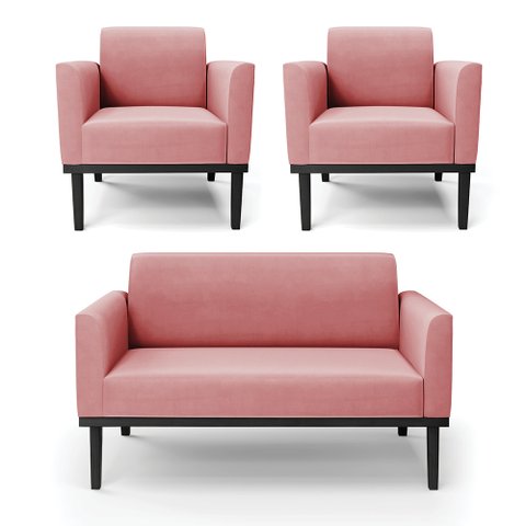 Conjunto 2 Poltronas e 1 Namoradeira Decorativa Isabella Pés Fixo em Madeira Preto Suede Rose G19 - 