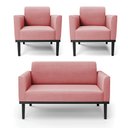 Ver imagem 1 de Conjunto 2 Poltronas e 1 Namoradeira Decorativa Isabella Pés Fixo em Madeira Preto Suede Rose G19 -