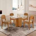 Ver imagem 1 de Conjunto Sala de Jantar Mesa Moscou T Canto Copo com Vidro Cleo Yescasa Marrom/Turim/Off White/Marrome/Serig.